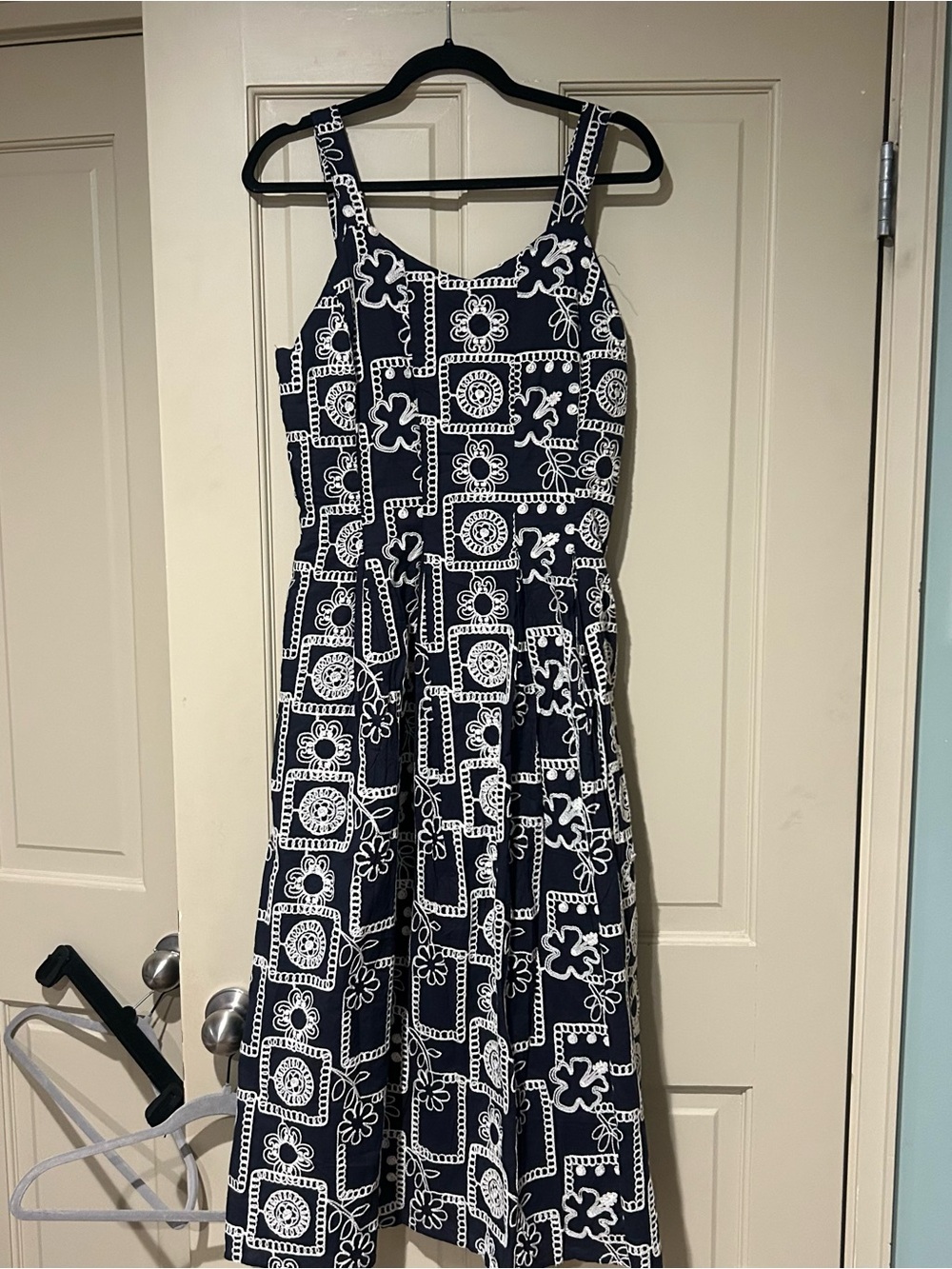 Rails Navy and White Tile-Print Midi Dress